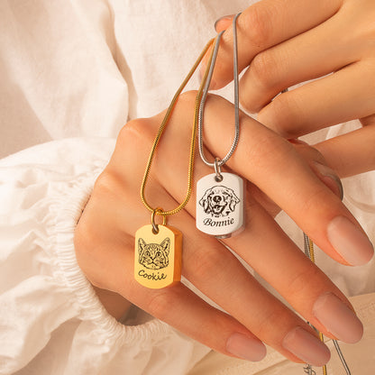 Custom Pet Portrait Dog Tag Memorial Necklace