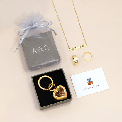 Glass Heart Photo Locket Keychain