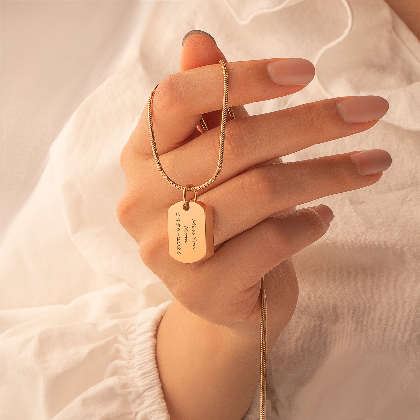 Vertical Engraving Dog Tag Memorial Necklace