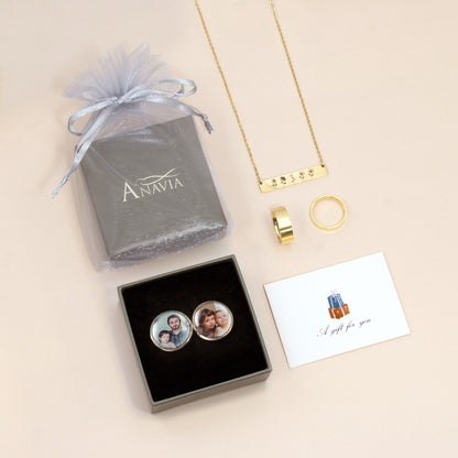 Round Photo Cufflinks with Glass Dome Cab