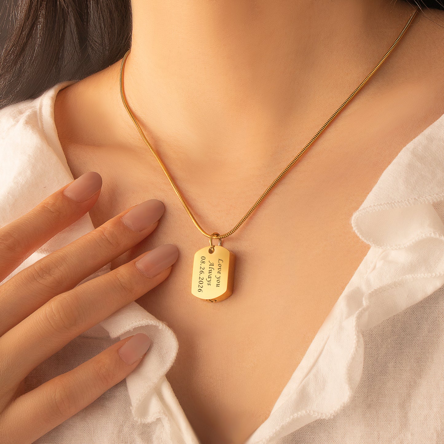 Vertical Engraving Dog Tag Memorial Necklace