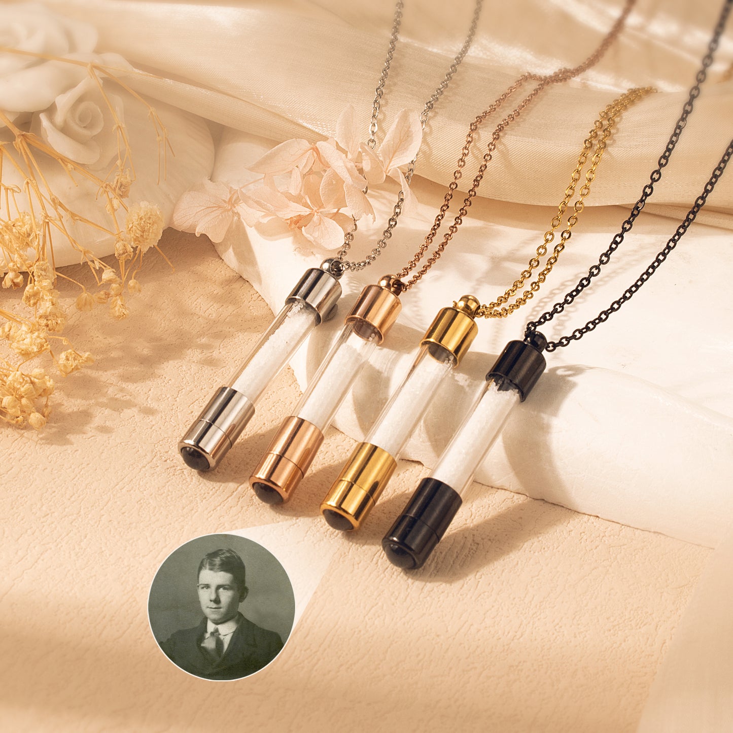 Cylinder Photo Projection Memorial Necklace