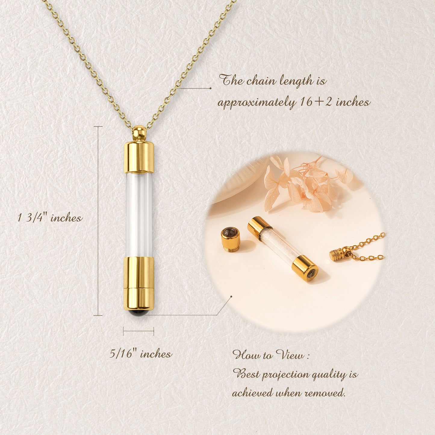 Cylinder Photo Projection Memorial Necklace