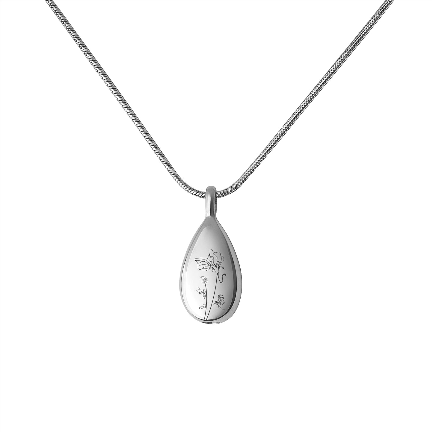 Birth Flower Teardrop Memorial Necklace