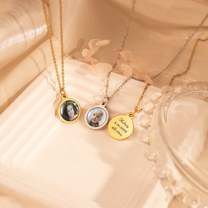 Personalized Round Photo Pendant Necklace with Glass Dome Cab