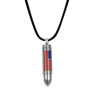 B100901 Large American Flag Bullet Memorial Necklace 1