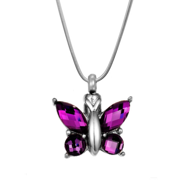 B101046 Purple Crystal Butterfly Memorial Necklace 1