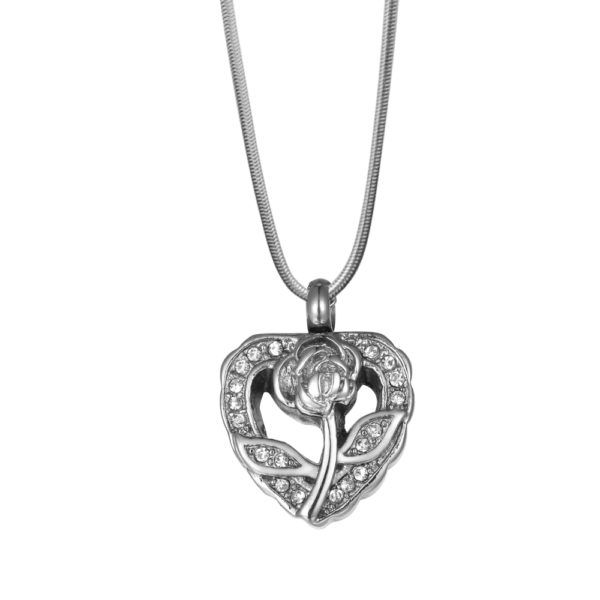 B102440 Crystal Rose Heart Memorial Necklace 1