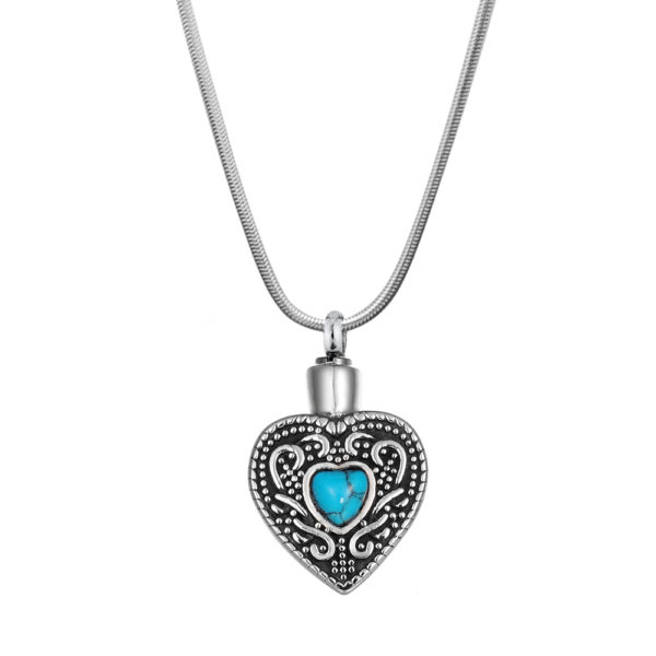 B104150 Turquoise Heart Memorial NecklaceAsh Holder 1