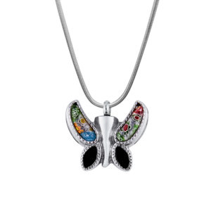 B119513 Crystal Flower Patch Butterfly Memorial Necklace 1