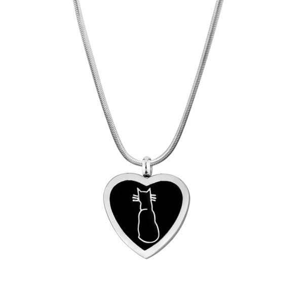 B90541 Cat Inlay Heart Memorial Necklace 1