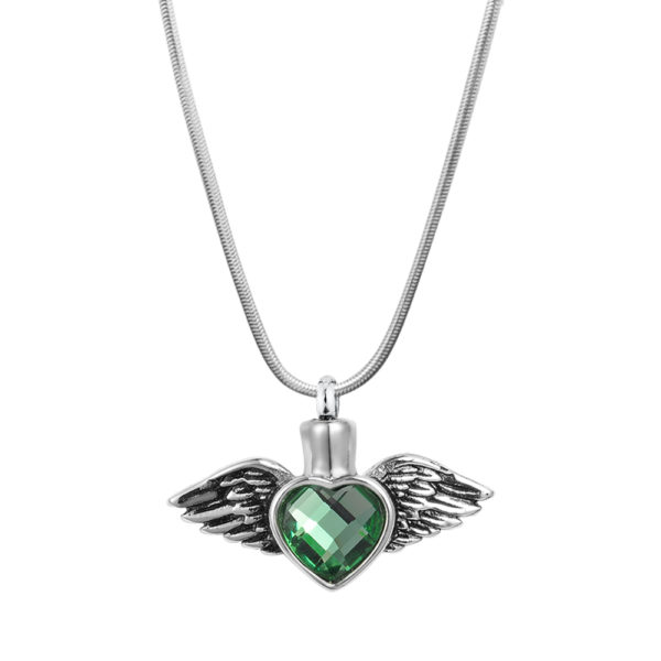 B93652 Emerald Heart & Wings Memorial Necklace 1