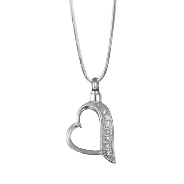 B95887 Encrusted Clear Crystal Heart Memorial Necklace 1