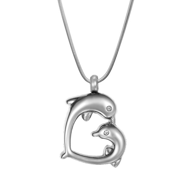 B97650 Loving Dolphins Heart Memorial Necklace 1