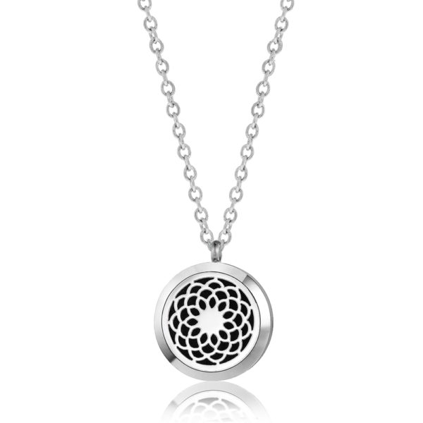 B102416 Silver Flower Essential Oil Necklace 1