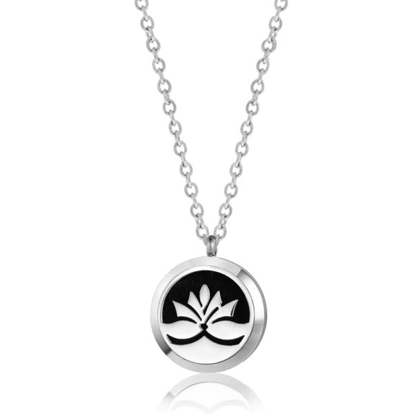 B102418 Silver Lotus Flower Essential Oil Necklace 1