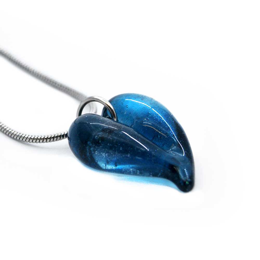 B159171 Eclipse Blue Heart Shaped Hand Blown Cremation Ash Necklace 3