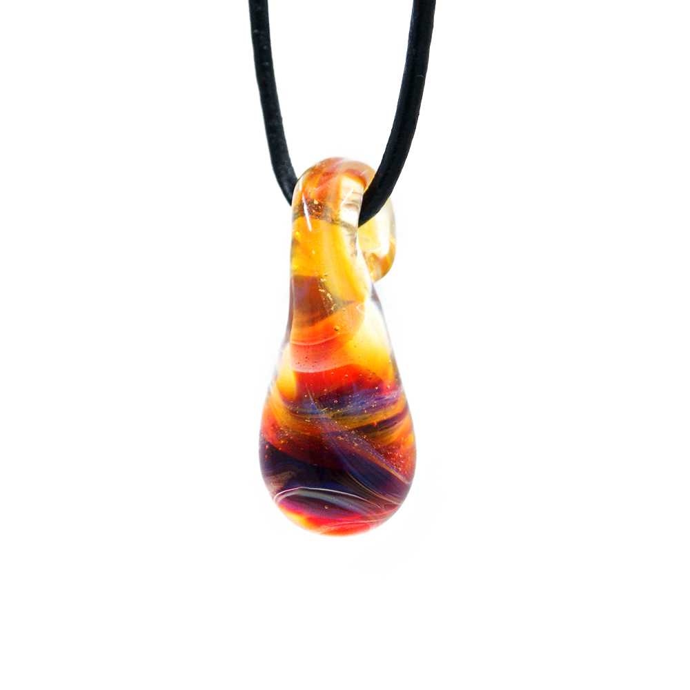 B159175 Amber Tear Drop Hand Blown Cremation Ash Necklace 1